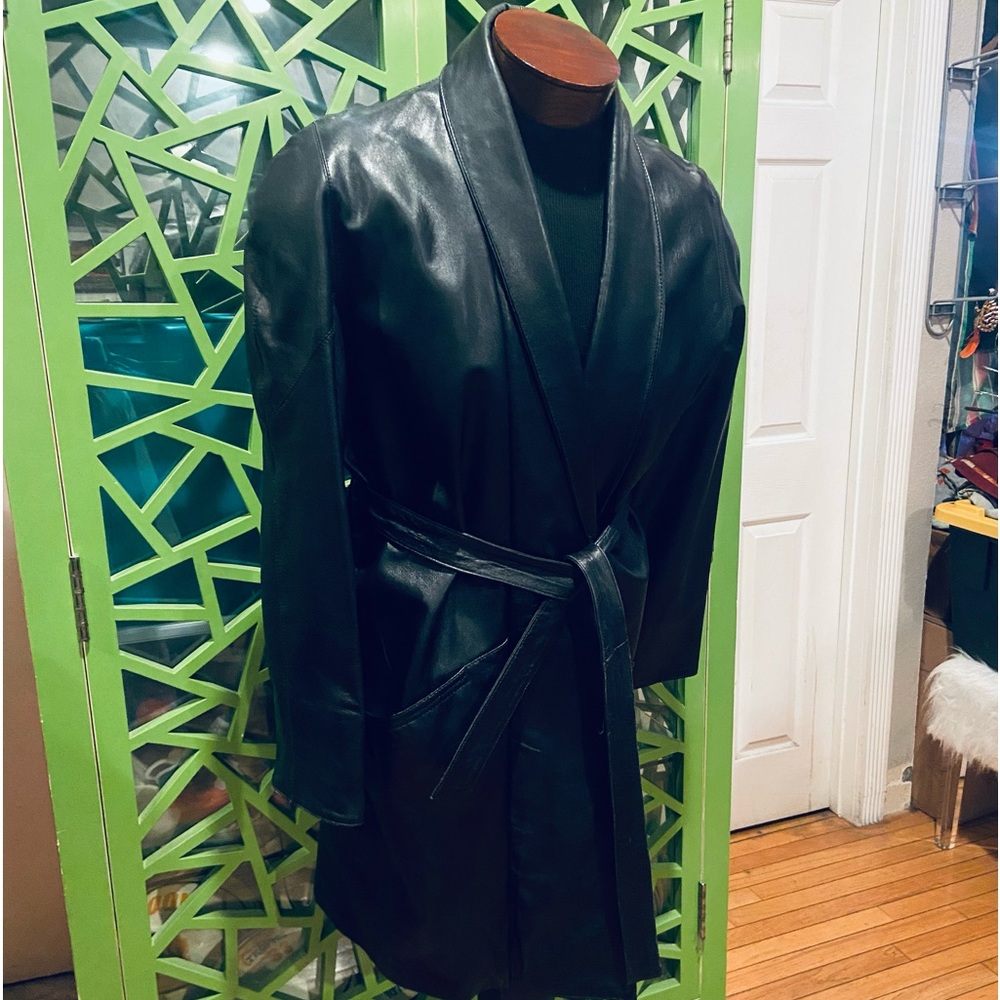 RARE Excelled Vintage Black Leather Open Front Duster
